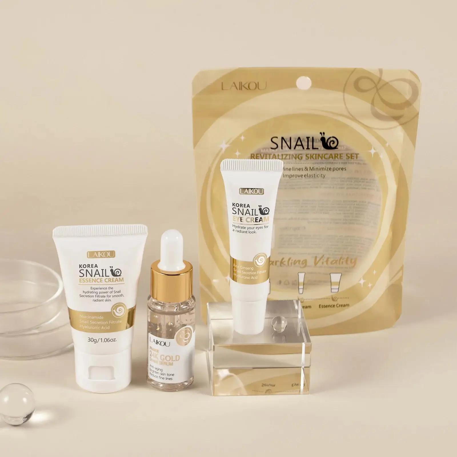 Luxury Gold Skincare - เซรั่มบำรุงผิวหน้าและรอบดวงตาสูตรทองคำ 24K ผสมสารสกัดจากหอยทาก ช่วยเติมความชุ่มชื้น ลดเลือนริ้วรอย กระชับรูขุมขน