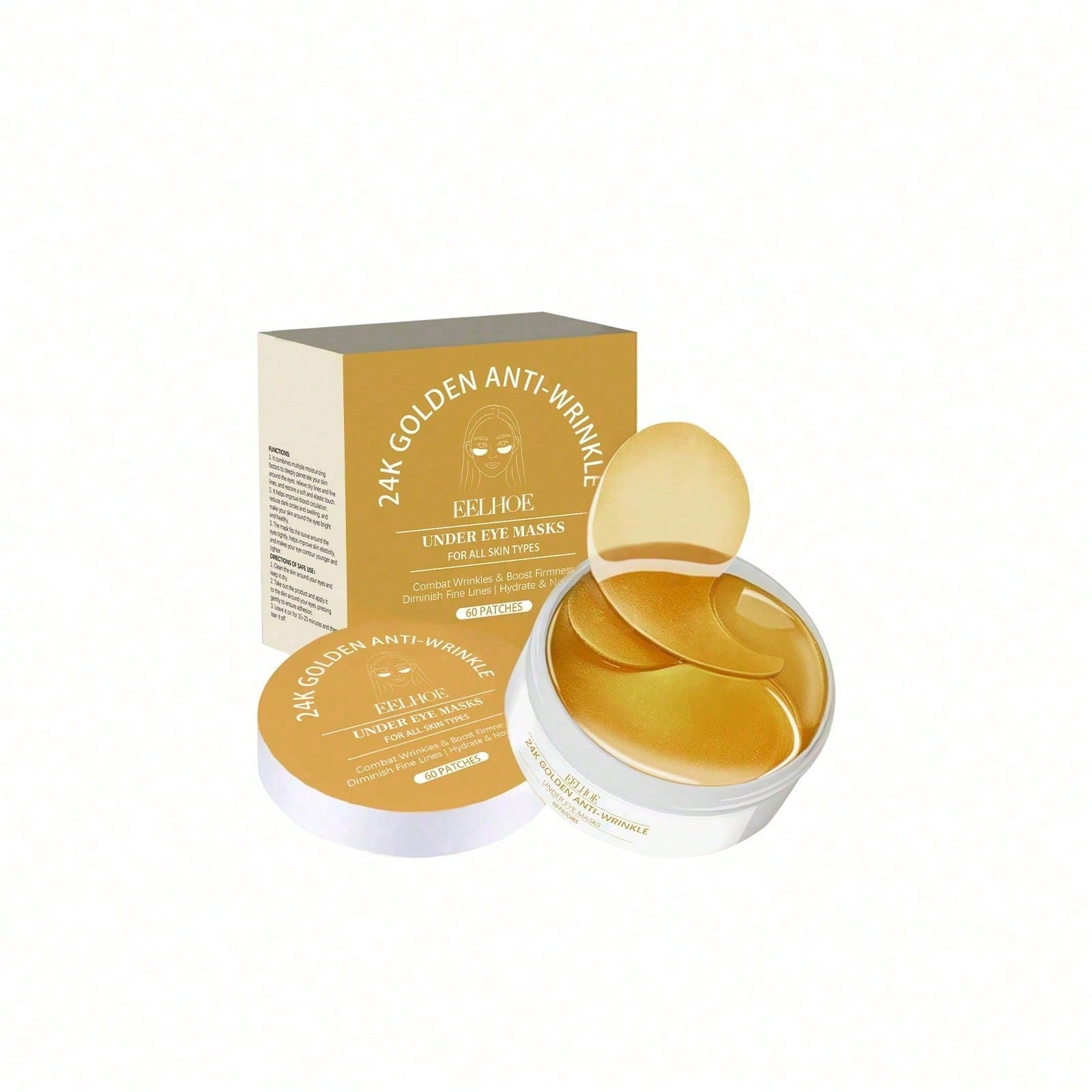 Luxury Gold Skincare - มาส์กใต้ตาทองคำ 24K, แผ่นมาส์กใต้ตาสุดหรู 60 ชิ้น, บำรุงผิวใต้ตาอย่างล้ำลึก,