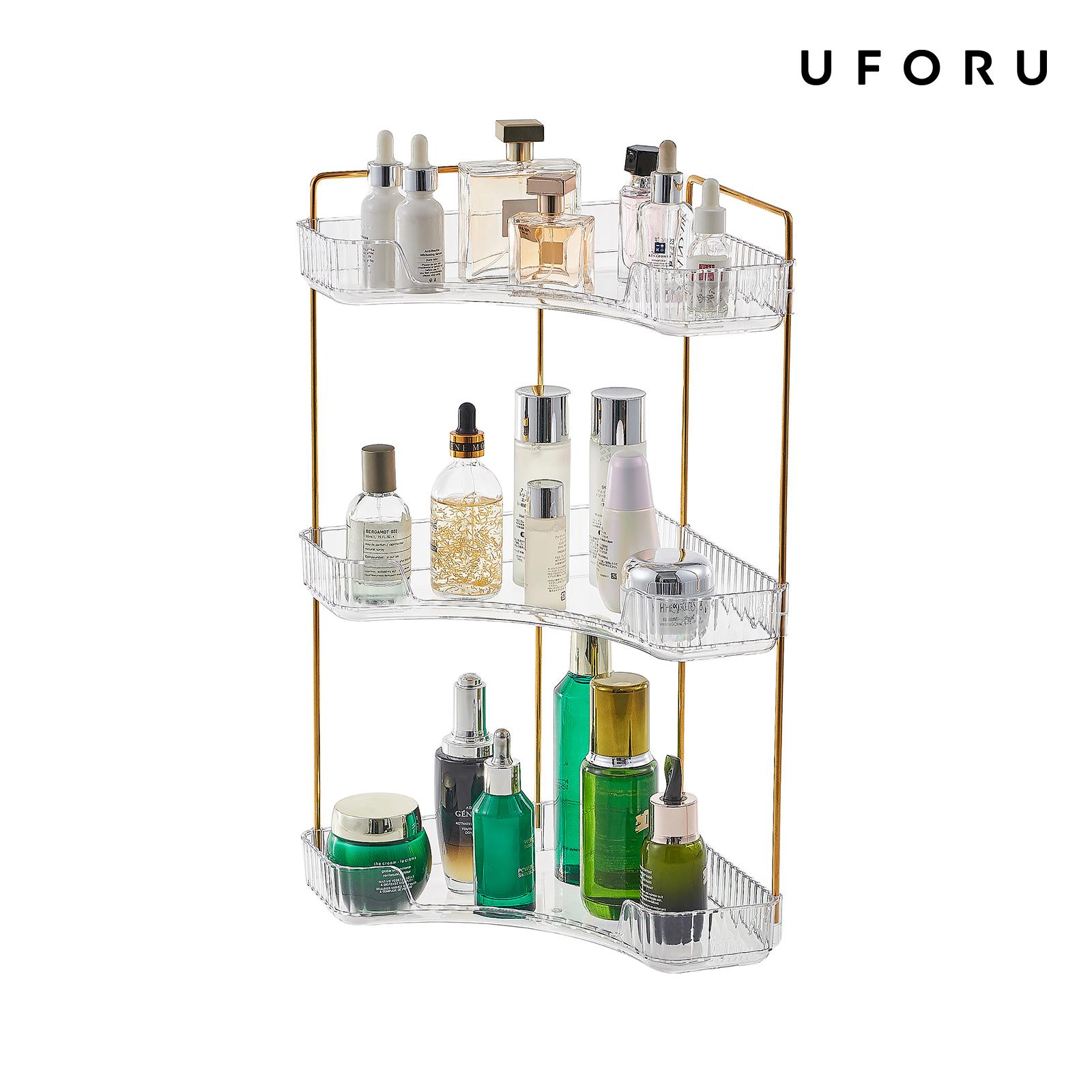 Luxury Gold Skincare - ชั้นวางเครื่องสำอางแบบใส 3 ชั้น ประหยัดพื้นที่ สำหรับมุมห้องน้ำ ชั้นวางของอเนกประสงค์